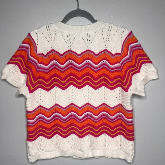 THML Vintage Inspired Chevron Knit Sweater Top Short Sleeve Boho Sz Med. Cottage - Picture 5 of 8